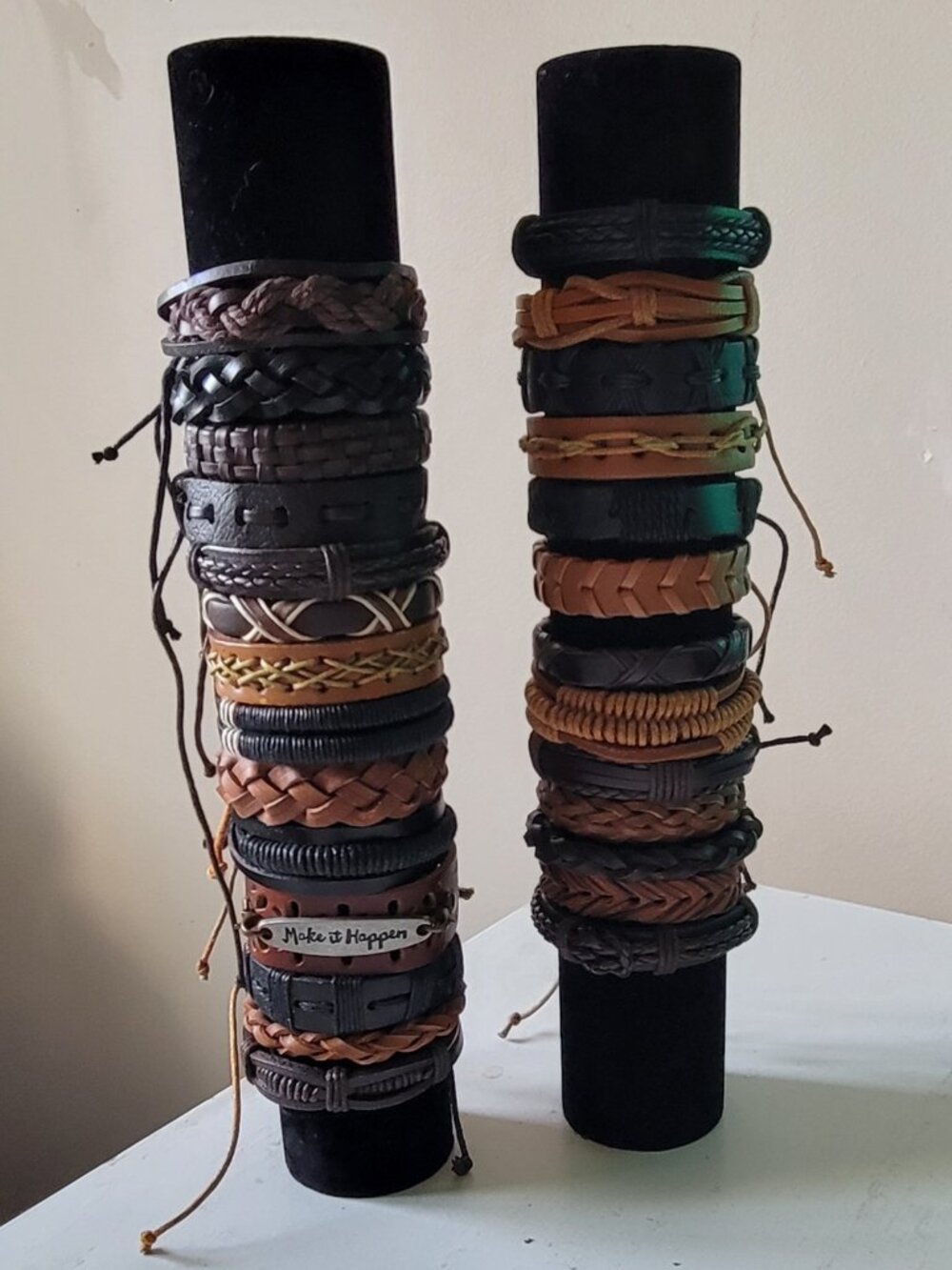 Light, Dark Brown, Black Faux Leather Wrist Wraps